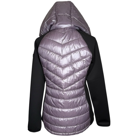 Calvin Klein Womens Purple and Black Mixed Media Hooded Puffer Jacket Size M NWT - Picture 8 of 15